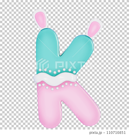 Easter bunny holiday alphabet K with cute decoration on transparent background , 3D Rendering 110710851
