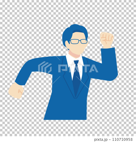 Man in navy blue glasses suit_running_upper body Man in navy blue glasses suit_running_upper body 110710958