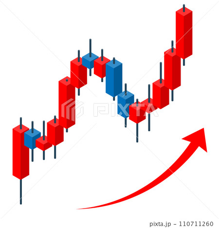 上昇チャートのアイソメトリックイラスト。右向き、主線なし。 110711260