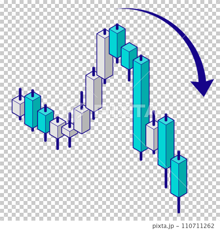 Isometric illustration of a falling chart. Facing right, with main line. Isometric illustration of a falling chart. Facing right, with main line. 110711262