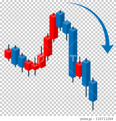 Isometric illustration of a falling chart. Material facing right, without main line. Isometric illustration of a falling chart. Material facing right, without main line. 110711264