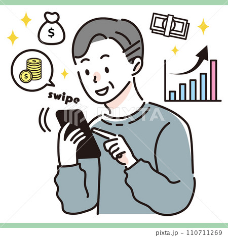 スマホで資産運用をする男性03 110711269