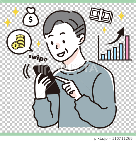 スマホで資産運用をする男性03 110711269