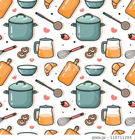 Cooking Equipment Seamless Pattern Design Illustration in Flat Cartoon Template Hand Drawn Cooking Equipment Seamless Pattern Design Illustration in Flat Cartoon Template Hand Drawn 110711284