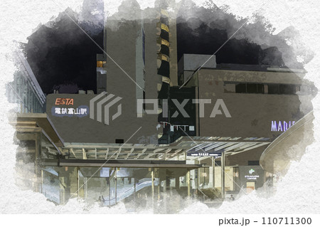 水彩画風 富山市街 電鉄富山駅 富山県富山市 水彩画風 富山市街 電鉄富山駅 富山県富山市 110711300