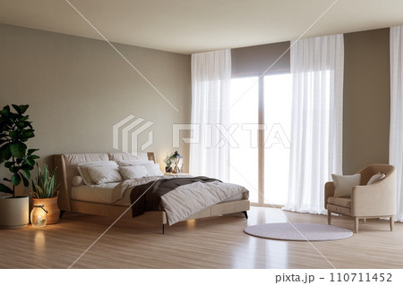 Modern contemporary cozy bedroom decorated with potted plants 3d render 110711452