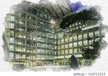 水彩画風 富山市役所 富山県富山市 水彩画風 富山市役所 富山県富山市 110711513