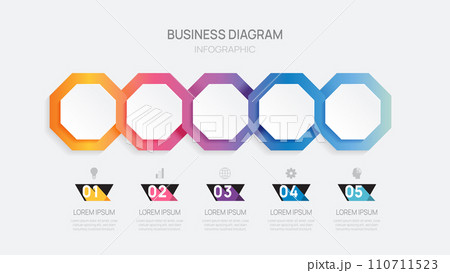 Infographic vector template with 5 steps for business. 3D paper geometric label. for content, brochure, diagram, timeline, web design. Vector Infographic vector template with 5 steps for business. 3D paper geometric label. for content, brochure, diagram, timeline, web design. Vector 110711523