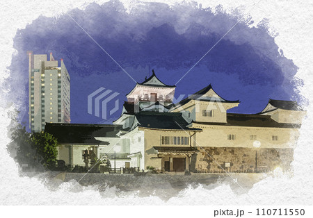 水彩画風　富山城　富山市郷土博物館　富山県富山市 110711550