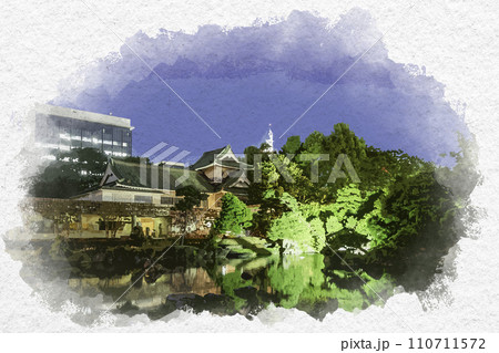 水彩画風　富山城　富山市佐藤記念美術館　富山県富山市 110711572