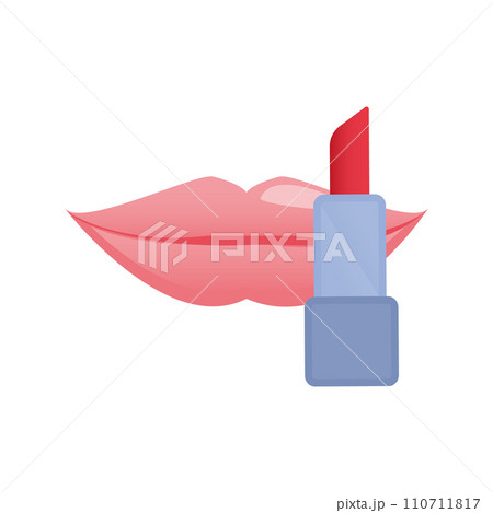 Pink glossy lipstick makeup cosmetic fashion design illustration 110711817