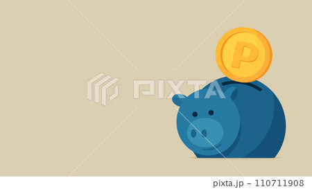 青い貯金箱とポイントコイン 110711908