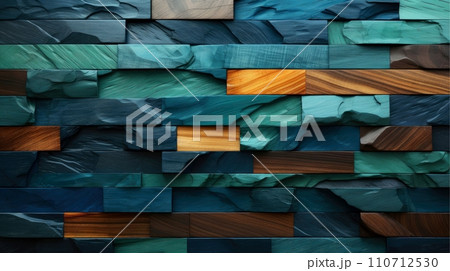 Wood marquetry wall parquet, abstract pattern background, Generative AI illustration 110712530