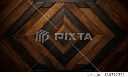 Wood marquetry wall parquet, abstract pattern background, Generative AI illustration 110712563