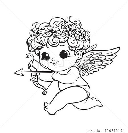 Cartoon little angel cupid  and holding a bow with arrow 110713194