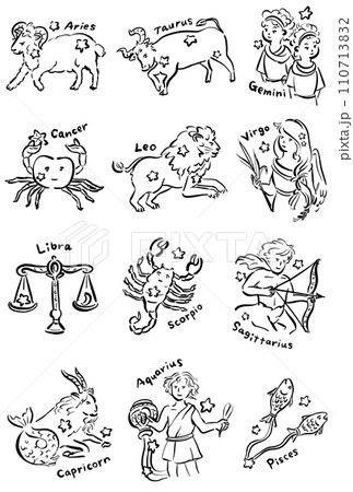 12星座　イラストセット　1色　黒 110713832