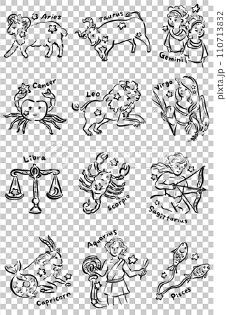 12星座　イラストセット　1色　黒 110713832