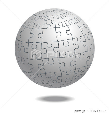 球体のジグソーパズルのグラフィック素材、立体イラスト。インフォグラフィックス　白 110714007