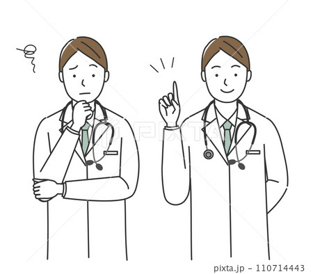 悩む男性医師と閃いた男性医師 110714443