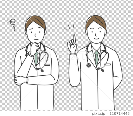 悩む男性医師と閃いた男性医師 110714443