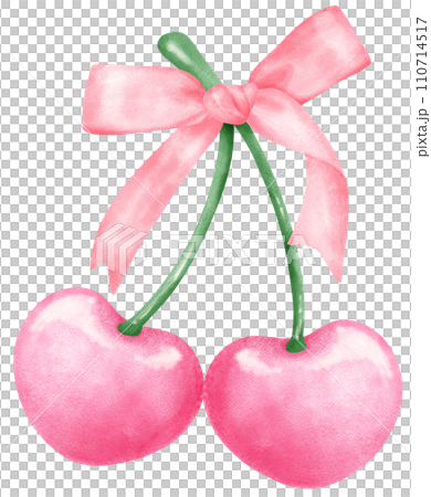 Hot Pink Coquette cherries with ribbon bow watercolor 110714517