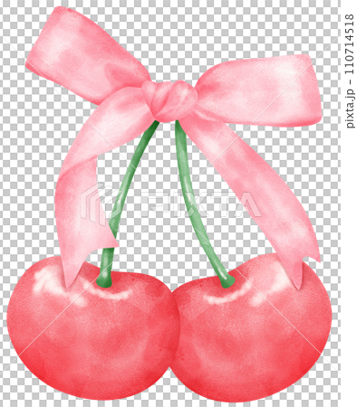 Coquette cherries with ribbon bow watercolor 110714518