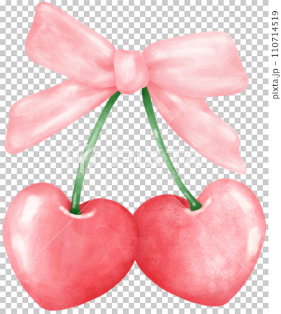 Coquette cherries with ribbon bow watercolor 110714519