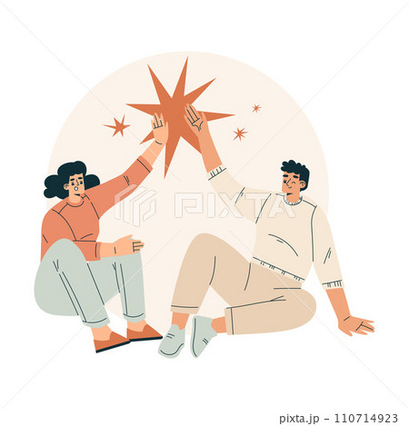 Man and Woman Character Giving High Five Hand Gesture with Joy Vector Illustration Man and Woman Character Giving High Five Hand Gesture with Joy Vector Illustration 110714923