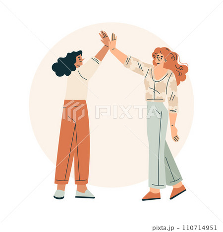 Woman Character Giving High Five Hand Gesture with Joy Vector Illustration 110714951