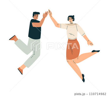 Man and Woman Character Giving High Five Hand Gesture with Joy Vector Illustration 110714982