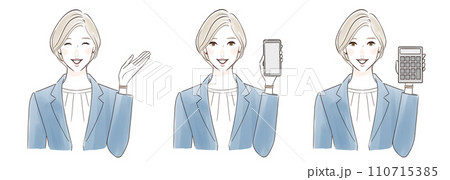 笑顔で案内するミドル女性　スーツ 110715385