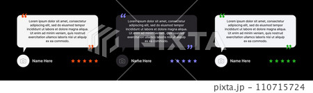 Client feedback template for a post or story. Customer feedback in the form of speech dough with rating stars. Vector design for social networks or website. Client feedback template for a post or story. Customer feedback in the form of speech dough with rating stars. Vector design for social networks or website. 110715724