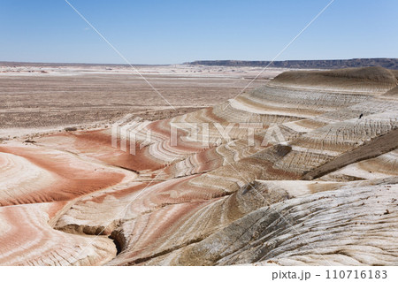Kyzylkup plateau landscape, Mangystau desert. Rock strata formations 110716183
