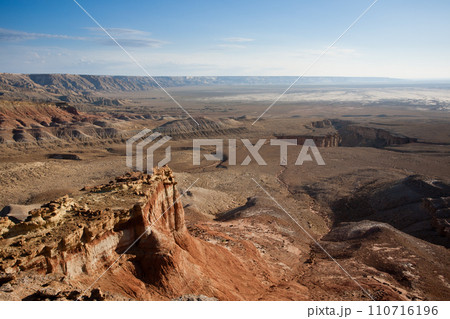 Monument rock view, Mangystau region landscape, Kokesem area, Kazakhstan. 110716196