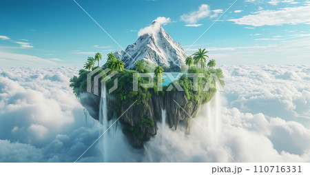 Beautuful fantasy dream landscape with floating island Beautuful fantasy dream landscape with floating island 110716331