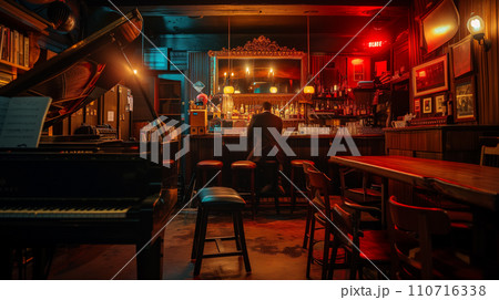 Vintage jazz bar music club interior 110716338