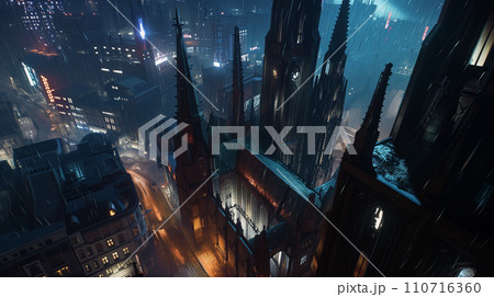 Somber dystopian city at night 110716360