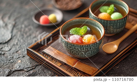 豪華な色とりどりの餅入りあんみつ 豪華な色とりどりの餅入りあんみつ 110716780