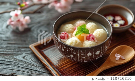 豪華な色とりどりの餅入りあんみつ 豪華な色とりどりの餅入りあんみつ 110716810