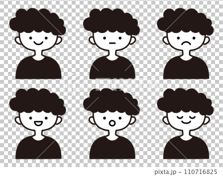一組表情各異的男生單色插畫 一組表情各異的男生單色插畫 110716825