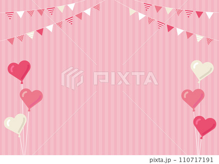 ガーランドとハート型バルーンのバレンタインデー背景素材　ピンクのストライプ 110717191