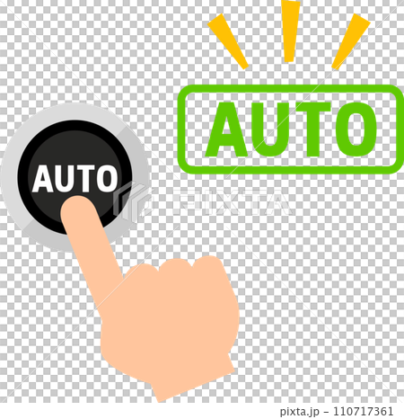 Finger pressing the auto button, auto mode 110717361
