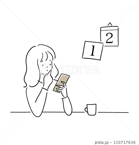 スマートフォンのカレンダーアプリを見ながら予定を立てる若い女性 110717638