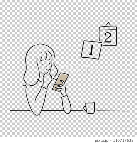 スマートフォンのカレンダーアプリを見ながら予定を立てる若い女性 110717638