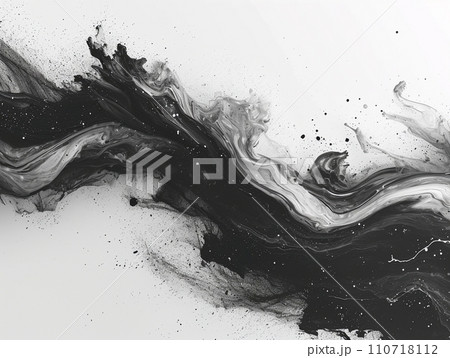 モノクロ抽象水墨画のダイナミックアートのイラスト素材 [110718112