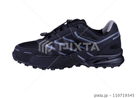 Black sneaker on a white background. Winter sneakers. Black sneaker on a white background. Winter sneakers. 110719345
