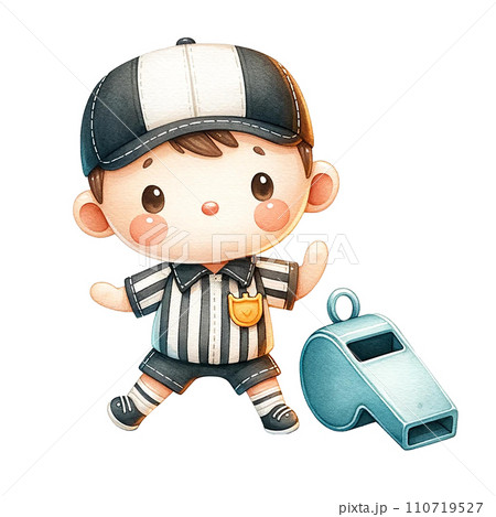 Whistle and referee watercolor clipart. Ai Generate Whistle and referee watercolor clipart. Ai Generate 110719527
