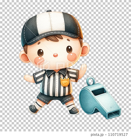 Whistle and referee watercolor clipart. Ai Generate Whistle and referee watercolor clipart. Ai Generate 110719527