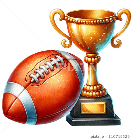 American football Ball and trophy watercolor clipart. Ai Generate 110719529