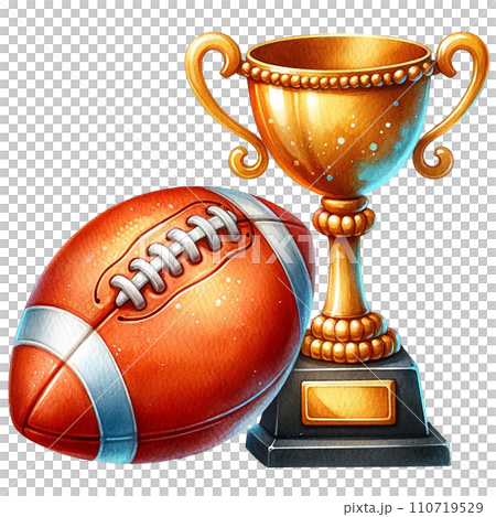 American football Ball and trophy watercolor clipart. Ai Generate 110719529